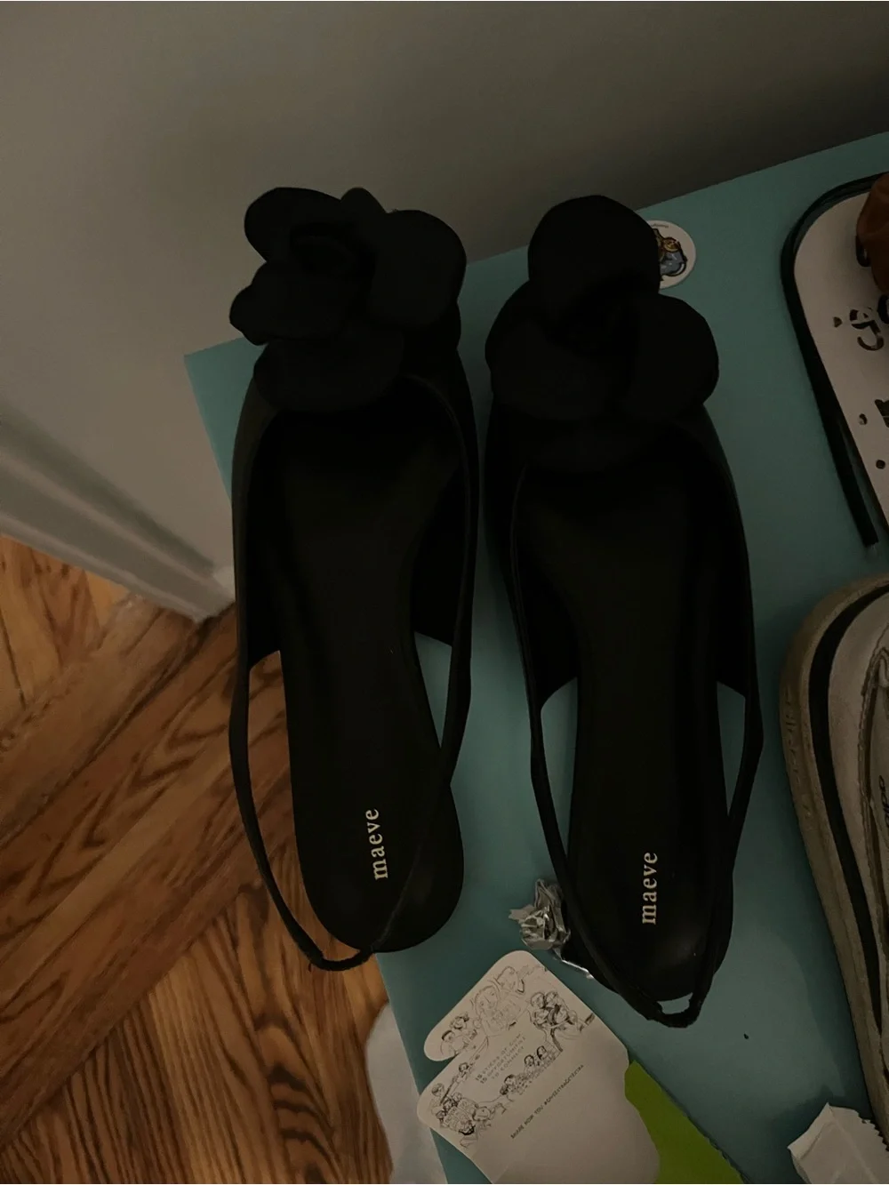 Maeve Black Floral Appliqué Slingback Flats